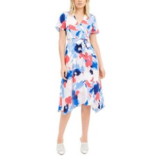 Alfani Women's Watercolor Wrap Midi Dress Size 10, 12 NEW W TAG