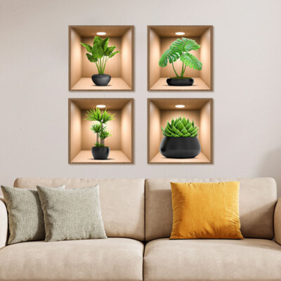 4/5/6 Stck. Set Kunst Magie 3D Grün Pflanzen Blumen Abziehbilder Wohndeko Wandaufkleber