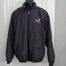 Vtg Russell Athletic black nylon/polyester lined jacket/Vikings  embroidery