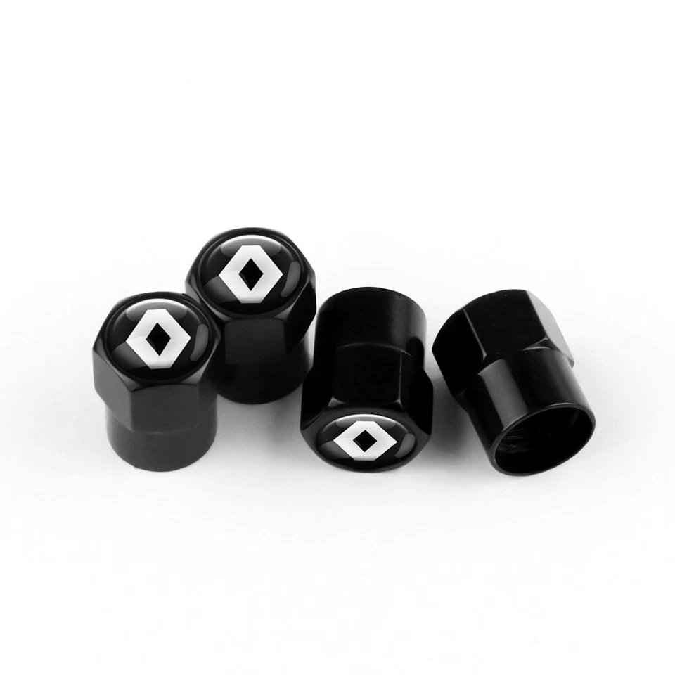 4x bouchon de valve RENAULT aluminium anodisé NOIR - capuchon roue auto - NEUF - Photo 1/1