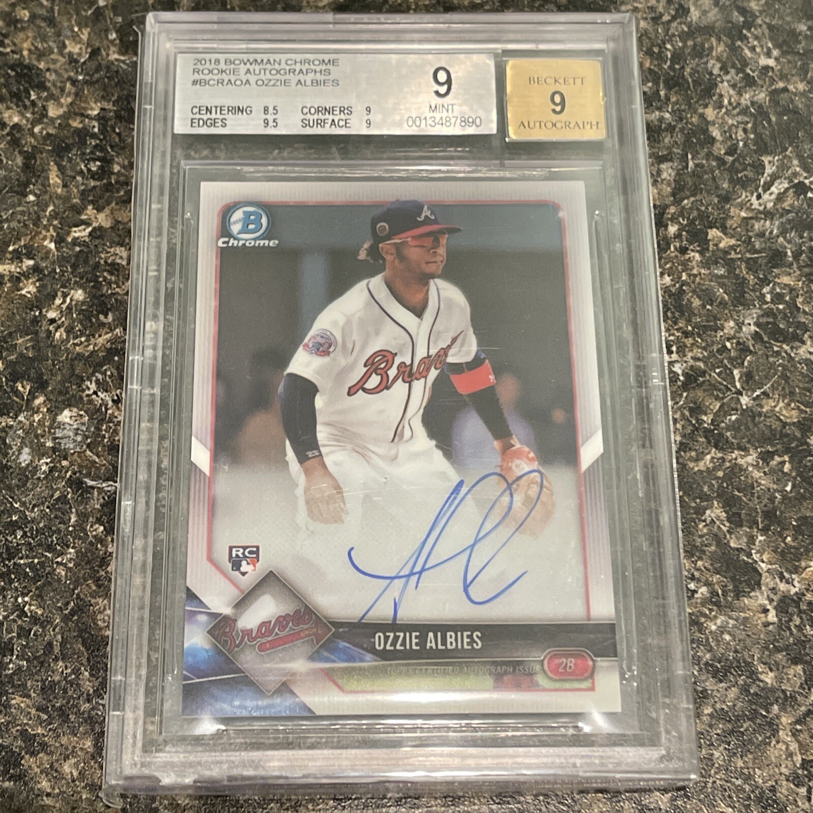 Ozzie Albies Autographed 2018 Bowman Chrome Baseball Card- Bgs 9/9