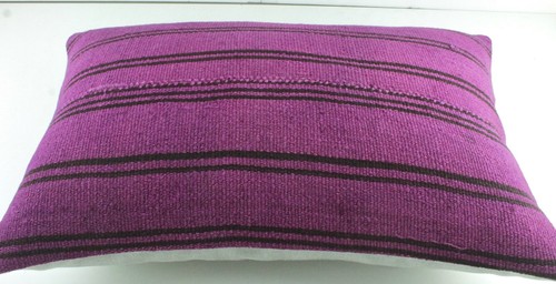 Decorative Turkish Kilim Lumbar Pillow Cover 16x23 Purple Kilim Sofa Cushion - Picture 3 of 9