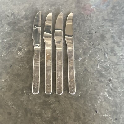 Cambridge Silverware AZTEC 4 DINNER KNIVES Stainless Steel Geometric MCM Vintage