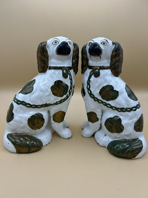 ANTIQUE STAFFORDSHIRE WALLY DOGS SPANIELS IN RARE