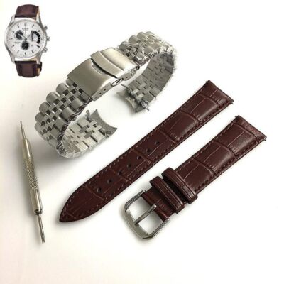 Steel & Leather Replacement Watch Band Fits Casio BEM-501 BEM501L-7A