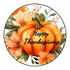 Happy Thanksgiving envelope seals stickers, labels, tags, floral pumpkin fall
