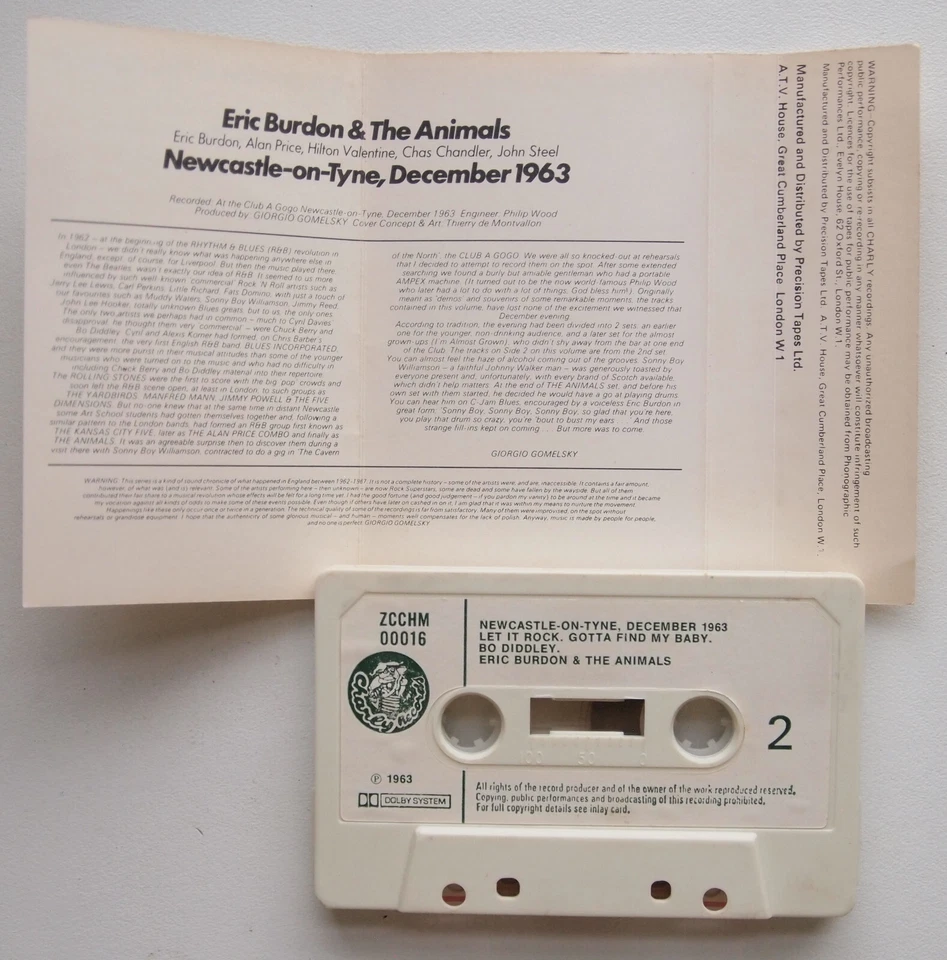 THE ANIMALS - NEWCASTLE DECEMBER 1963 (CHARLY ZCCHM0016) 1977 UK CASSETTE TAPE — 第 3/3 张图片