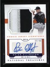 BRIAN ELLINGTON 2016 NATIONAL TREASURES ROOKIE 3-CLR PATCH AUTO #04/49 AH9993