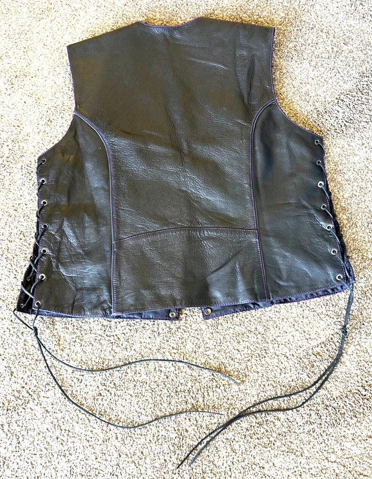 Milwaukee Leather Biker Vest Women's 4XL Black Purple V-Neck  Side Tied - Image 2 of 4