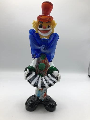 11" Murano Glass Clown W/Sticker Vivid Bright Colors Perfect Condition!