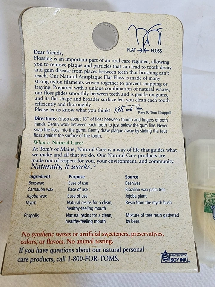 TOM'S OF MAINE hilo dental antiplaca plano sin sabor 32 yardas nuevo Foto 3 de 4