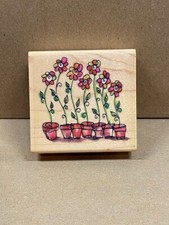 Inkadinkado, Dancing Flowers, Wood Mounted Stamp, 3" x 3", Gently Used