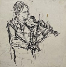Uomo Con Violino Classico Schizzo Disegno Studio #123 Gerda Gundorph Jörgensen