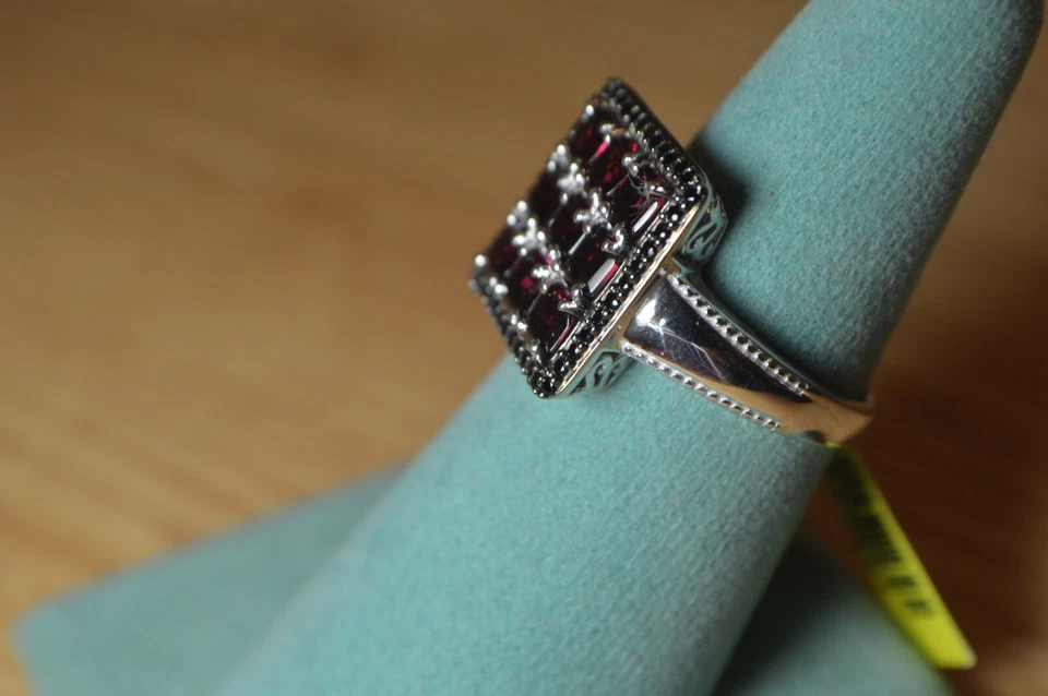 3.94ct Rhodolite Garnet / Spinel Cocktail Ring Platinum over Fine Silver Sz 8 - Image 3 of 4