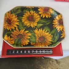 VINTAGE WOODEN TRAY GOLD RIM SUNFLOWER TRAY 17'  X 13"