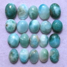 20 Pcs Natural Dominican Larimar Hi-Grade 11mm-14mm Oval Cabochon Gemstones Lot