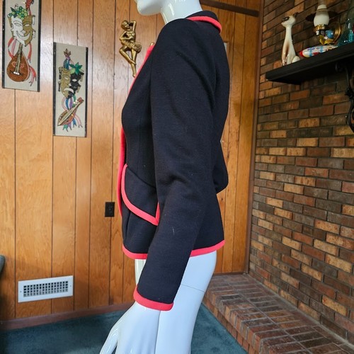 Vintage 60s Mod Fitted Wool Blazer Structured Cropped Suit Colorblock Jacket S/M - Picture 5 of 9