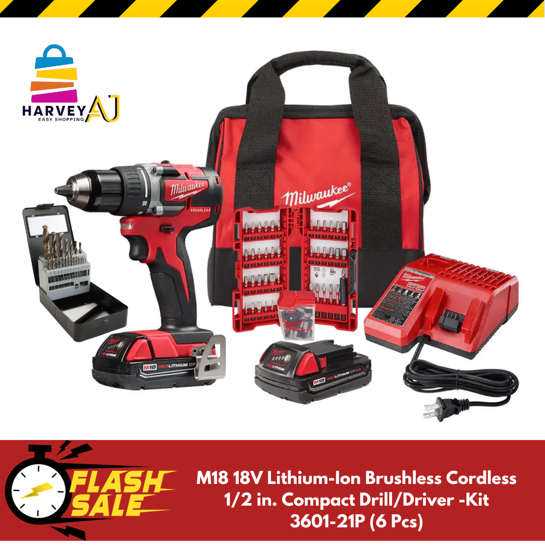 Milwaukee 360121P M18 18V 1/2" Compact Brushless Drill Driver Kit (6