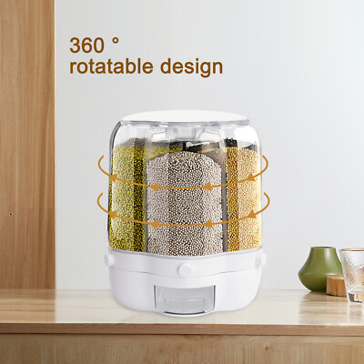 6-In-1 Cereal/Rice Dispenser Rotating Grain Container 12.5KG Dry Food-Best Gift