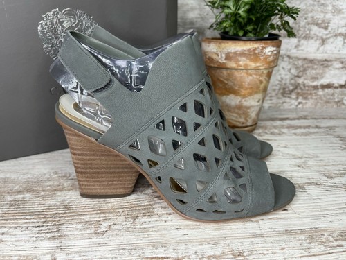 Vince Camuto Deverly Smoke Stack Grey Cutout Nubuck Heeled Sandals Size 8 M