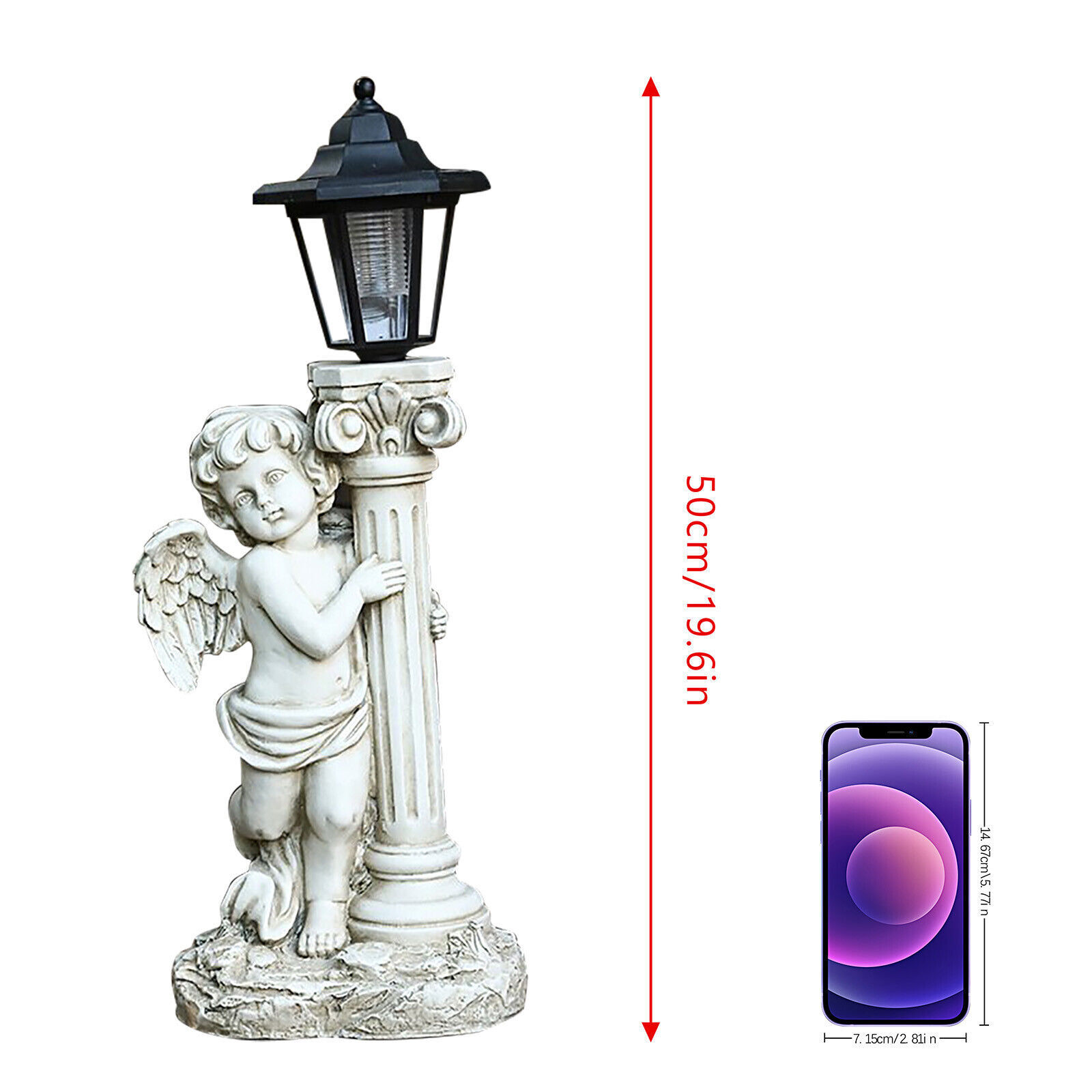 Solar Powered Garden Ornaments angel Statue Roman Pillar Resin Fairy