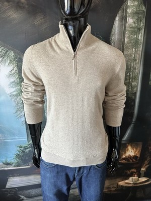 Saman Amel Off Light Brown 1/4 Zip Cashmere Sweater Size 50