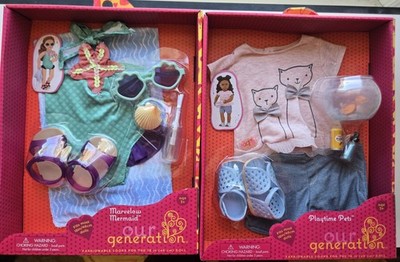 Our Generation Playtime Pets Cat Fish Mermaid Bathing Suit Lot 18'' Doll Clothes