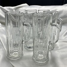 LIBBEY Vtg Eight Mini Beer Clear Glasses 5” tall. Interesting set. Read.