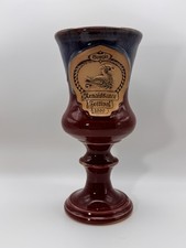 1999 Georgia Renaissance Festival Glazed Pottery Goblet Red/Blue DRAGON Design