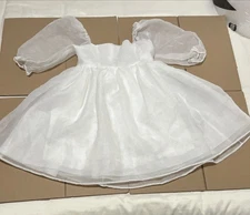 White Sheer Babydoll Layered Poof Dress Cottagecore Coquette Sz S  Fairycore