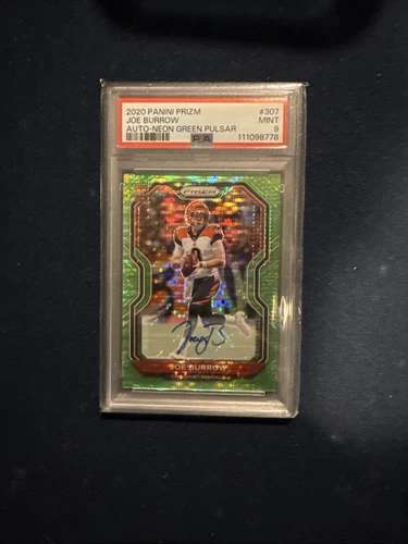 2020 Prizm Joe Burrow Neon Green Pulsar Auto (RC) #307 PSA 9-Cincinnati Bengals