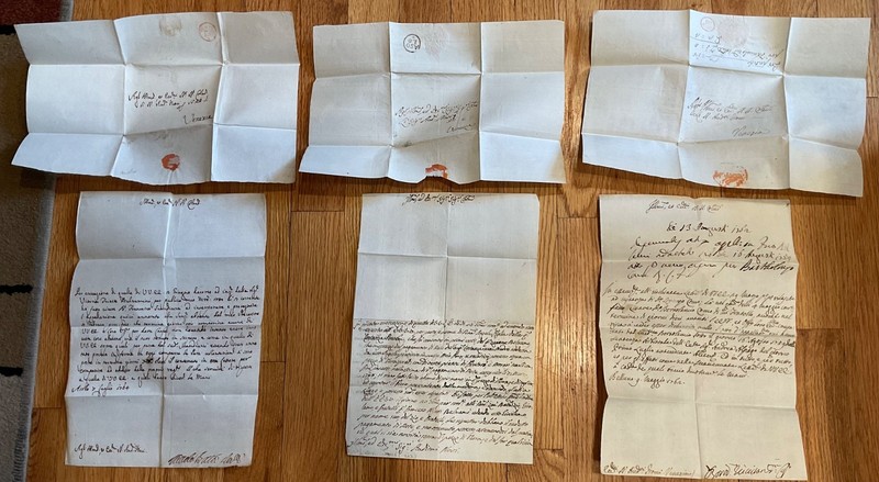 ARCHIVE OF 3 ITALIAN 18TH CENTURY 1760’S COMPLETE LETTERS BETWEEN SAME 2 PARTIES