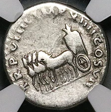 79 NGC F Titus Denarius Roman Quadriga Grain Scarce Coliseum Pompeii (25080901C)