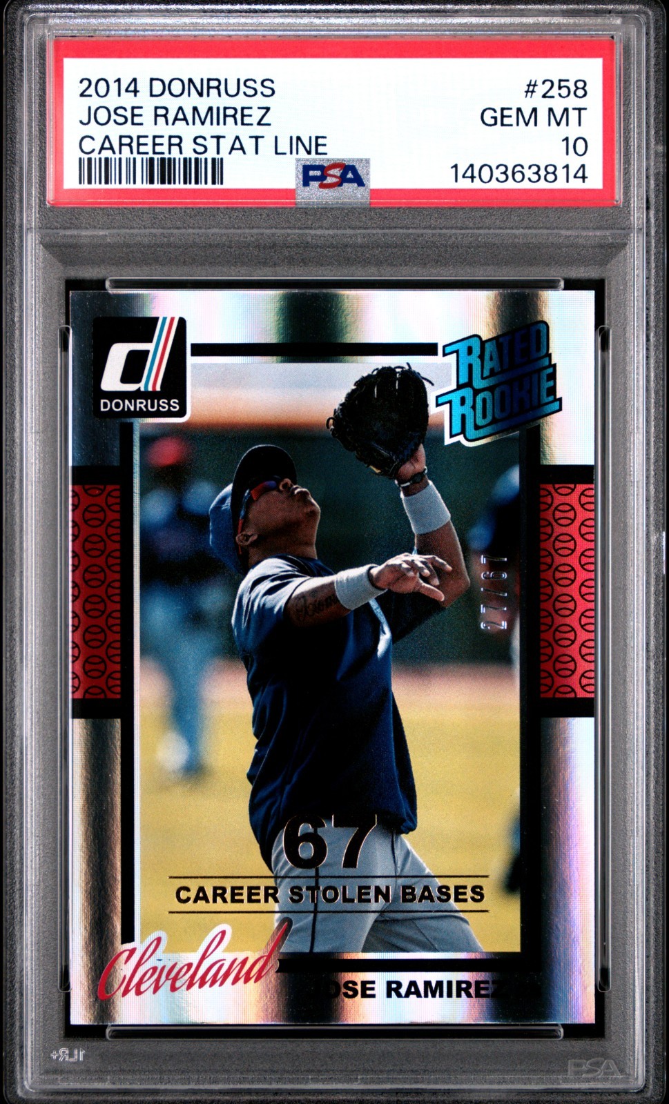 2014 Donruss Jose Ramirez #258 Career Stat Line #/67 PSA 10 GEM MINT RC POP 3