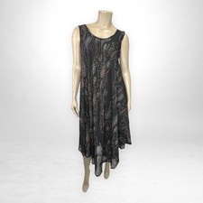 Vintage 90s Black Paisley Floral Print Midi Dress One Size