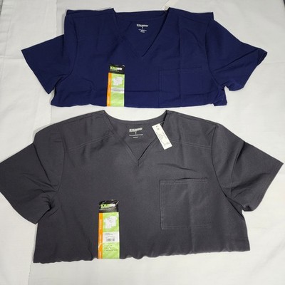 Lot Of 2 Scrubstar Unisex V-neck Scrub Tops Size Medium Indigo And Pewter