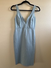 Lulus Light Blue Sleeveless V-Neck Knit Sheath Dress Zip Knee Length Size M