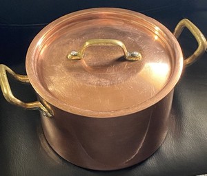 Vintage French Tin Lined Copper Cooking Pot Brass Handles Made In France