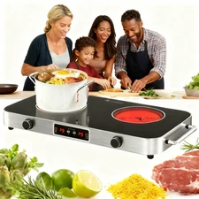 Electric Radiant Cooktop 2 Burners Portable Electric Stove Top Knob Control 110V