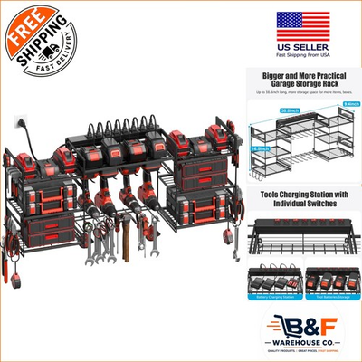#ad Elegant Wall Mounted Tool Organizer with Charging Station and 8 Drill Slots $64.34
