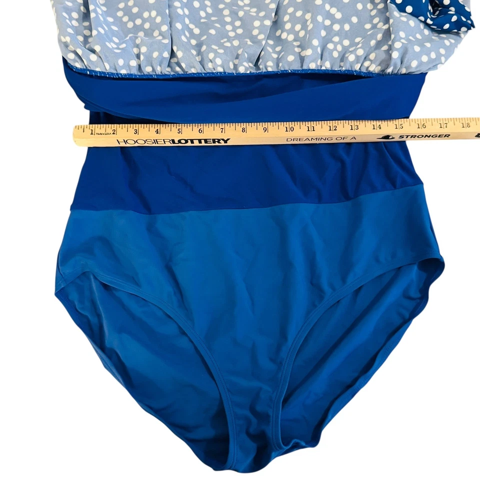 Traje de baño de una pieza con volantes en capas a lunares azules puntos blancos para mujer M favorecedor Foto 3 de 4