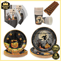 Halloween Pappteller Set 100 StüCk Partygeschirr Mit Servietten Becher