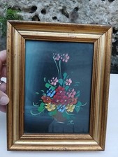 Peinture à l'huile d'un bouquet de fleurs encadrée sous verre cadre en bois doré
