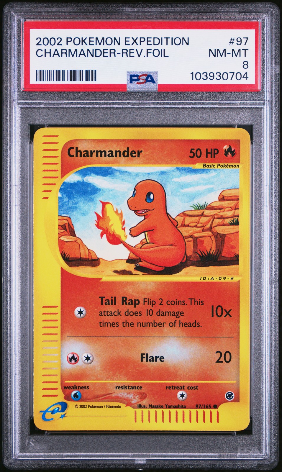 2002 POKEMON EXPEDITION #97 CHARMANDER-REVERSE FOIL PSA 8