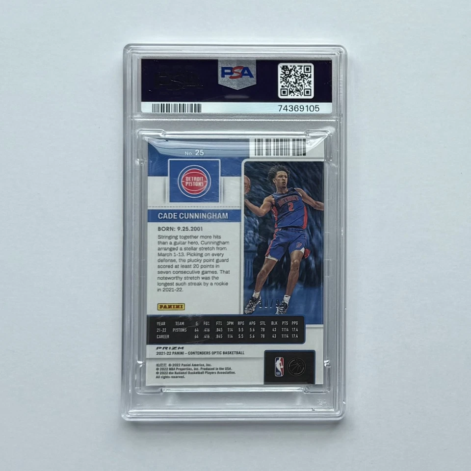2021 Contenders Optic Cade Cunningham Rookie Ticket Blue /99 PSA 9 (COLOR MATCH) - Image 2 of 3