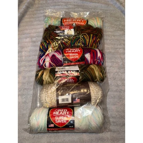 Red Heart Super Saver Yarn Lot 7 Skeins Variegated Camo Lion Brand Homespun - product listing photo