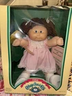 Cabbage Patch Kids doll  in box - 1984 Brown Hair Girl ,birth cert, Pink Dress!