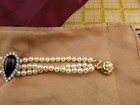 Vintage Faux Pearl Costume Jewelry Set Black Onyx Style Cabochon Rhinestone — photo 6