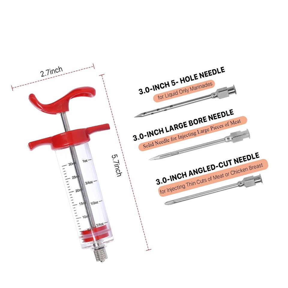 Turkey Injector Syringe - 3 Marinade Injector Needles, Meat Injector ...