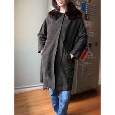 Vintage 60s Suede Coat  Mink Fur Collar Mid Length  Chocolate Brown  Size M/L